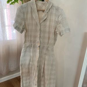 Vintage Linen Gingham Shirt Dress